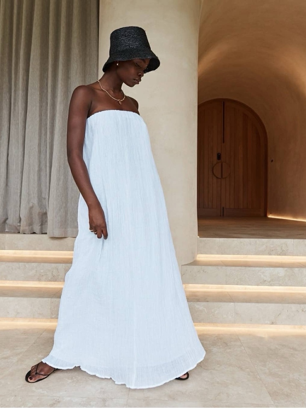 DISSH Nicol Strapless White Maxi Dress